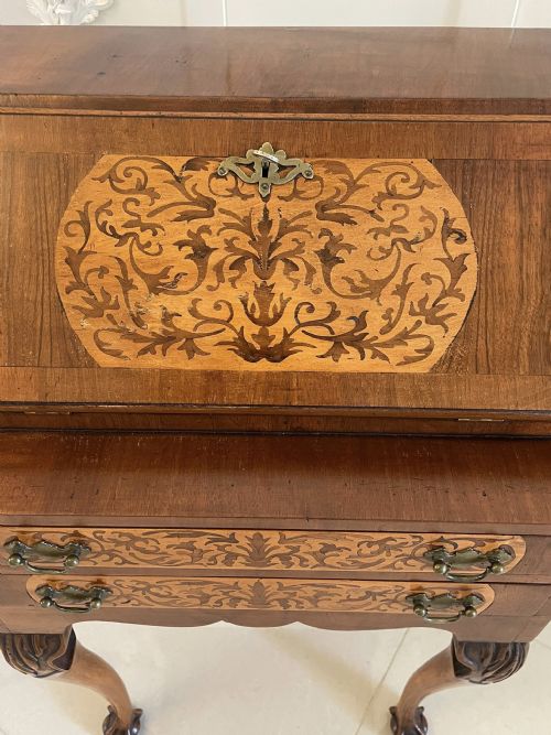 UNUSUAL ANTIQUE BURR WALNUT MARQUETRY INLAID BUREAU - ADDITIONAL PHOTO 3