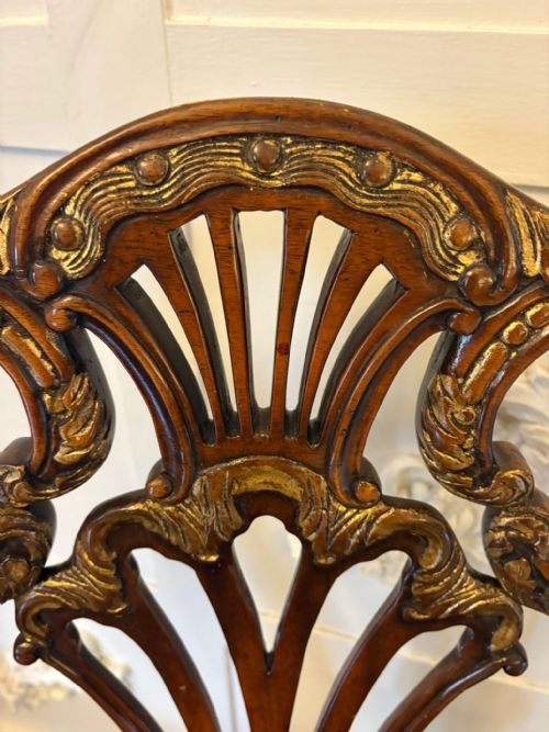 OUTSTANDING QUALITY SET OF 8 ANTIQUE EDWARDIAN CARVED WALNUT AND GILDED DINING CHAIRS - ADDITIONAL PHOTO 2