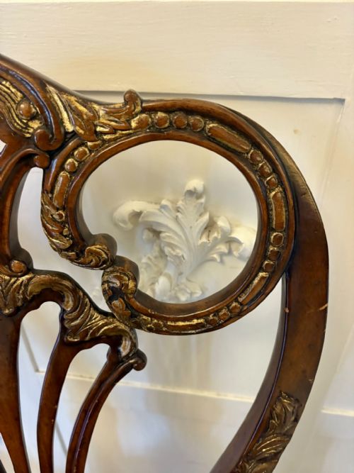 OUTSTANDING QUALITY SET OF 8 ANTIQUE EDWARDIAN CARVED WALNUT AND GILDED DINING CHAIRS - ADDITIONAL PHOTO 4