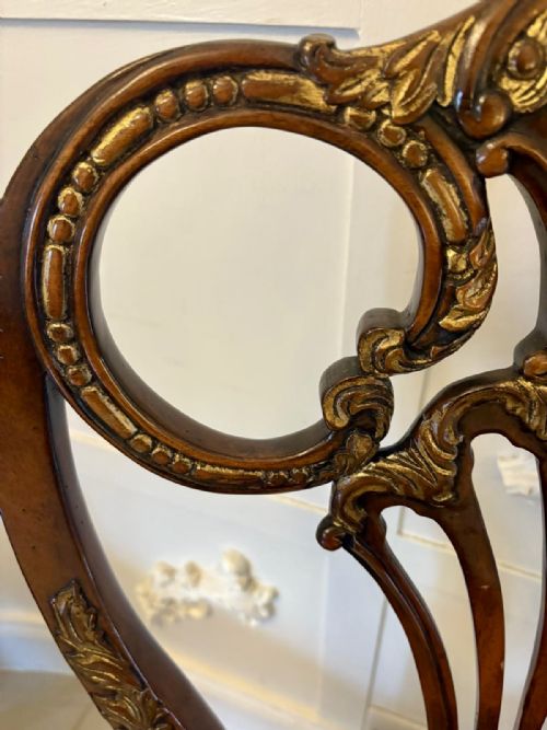 OUTSTANDING QUALITY SET OF 8 ANTIQUE EDWARDIAN CARVED WALNUT AND GILDED DINING CHAIRS - ADDITIONAL PHOTO 5