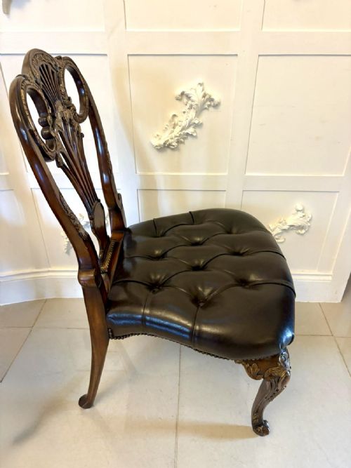 OUTSTANDING QUALITY SET OF 8 ANTIQUE EDWARDIAN CARVED WALNUT AND GILDED DINING CHAIRS - ADDITIONAL PHOTO 7