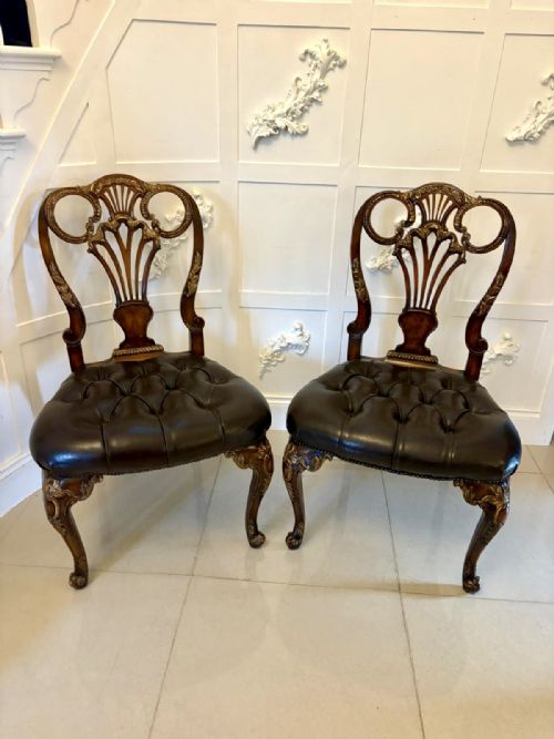 OUTSTANDING QUALITY SET OF 8 ANTIQUE EDWARDIAN CARVED WALNUT AND GILDED DINING CHAIRS - ADDITIONAL PHOTO 11