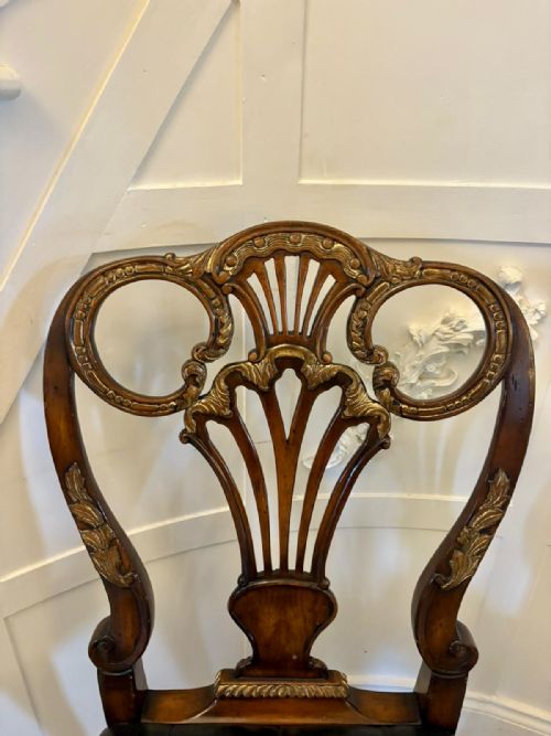 OUTSTANDING QUALITY SET OF 8 ANTIQUE EDWARDIAN CARVED WALNUT AND GILDED DINING CHAIRS - ADDITIONAL PHOTO 12