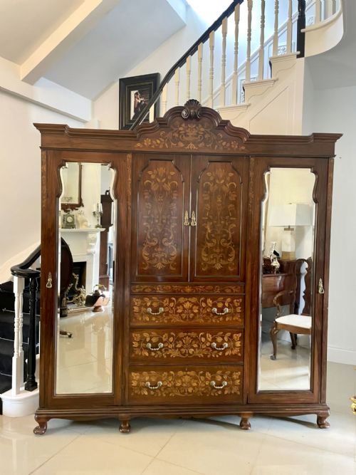 Outstanding Quality Large Antique Victorian Figured Walnut Floral Marquetry Inlaid Wardrobe