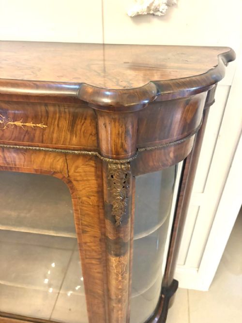 ANTIQUE VICTORIAN QUALITY BURR WALNUT SATINWOOD INLAID CREDENZASIDE CABINET - ADDITIONAL PHOTO 2