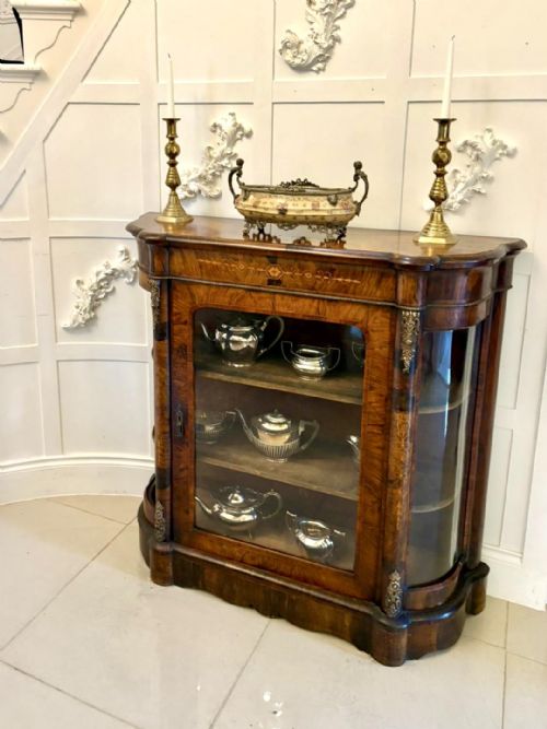 ANTIQUE VICTORIAN QUALITY BURR WALNUT SATINWOOD INLAID CREDENZASIDE CABINET - ADDITIONAL PHOTO 4