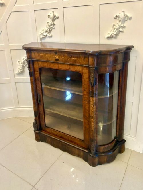 ANTIQUE VICTORIAN QUALITY BURR WALNUT SATINWOOD INLAID CREDENZASIDE CABINET - ADDITIONAL PHOTO 7
