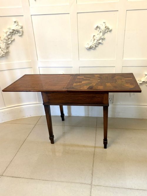 ANTIQUE EDWARDIAN INLAID FOLDING GAMELAMP TABLE FEATURING THE ROYAL AND PLEASANT GAME OF GOOSE - ADDITIONAL PHOTO 4