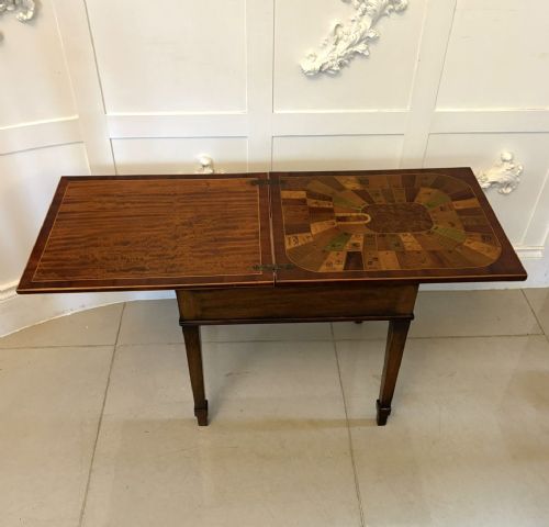 ANTIQUE EDWARDIAN INLAID FOLDING GAMELAMP TABLE FEATURING THE ROYAL AND PLEASANT GAME OF GOOSE - ADDITIONAL PHOTO 10
