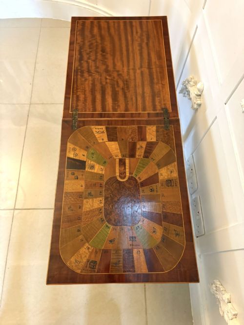 ANTIQUE EDWARDIAN INLAID FOLDING GAMELAMP TABLE FEATURING THE ROYAL AND PLEASANT GAME OF GOOSE - ADDITIONAL PHOTO 11