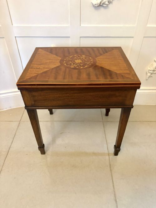 ANTIQUE EDWARDIAN INLAID FOLDING GAMELAMP TABLE FEATURING THE ROYAL AND PLEASANT GAME OF GOOSE - ADDITIONAL PHOTO 14
