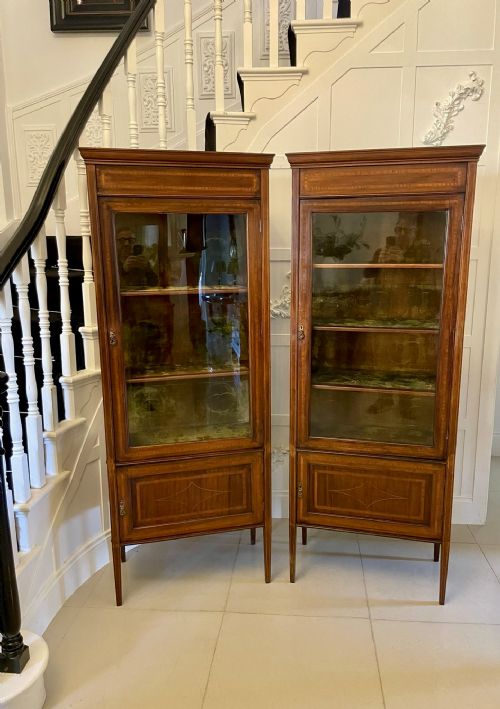Antique Pair of Edwardian Inlaid Mahogany Display Cabinets