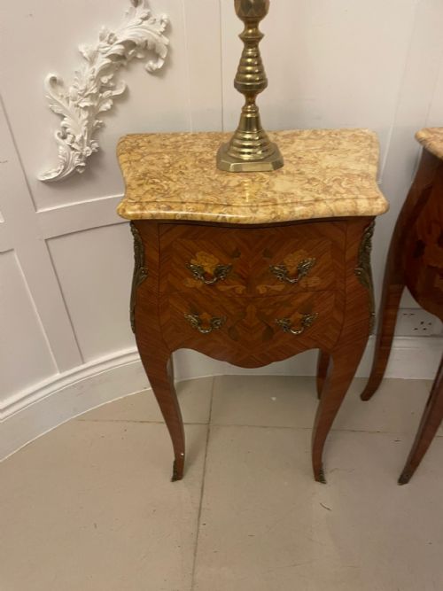 ANTIQUE QUALITY PAIR OF FRENCH LOUIS XV STYLE MARQUETRY BEDSIDE CABINETS - ADDITIONAL PHOTO 2