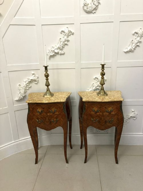 ANTIQUE QUALITY PAIR OF FRENCH LOUIS XV STYLE MARQUETRY BEDSIDE CABINETS - ADDITIONAL PHOTO 4