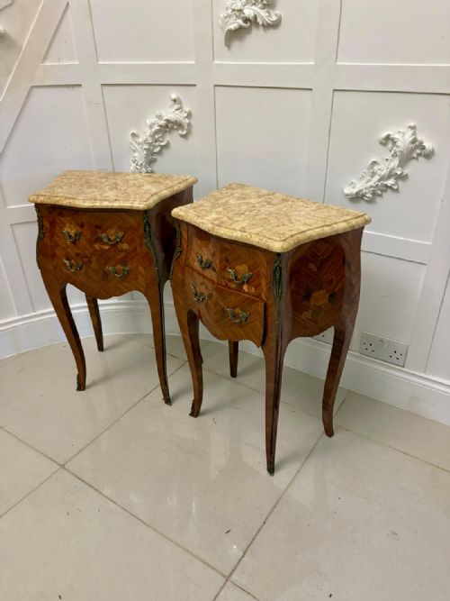 ANTIQUE QUALITY PAIR OF FRENCH LOUIS XV STYLE MARQUETRY BEDSIDE CABINETS - ADDITIONAL PHOTO 6
