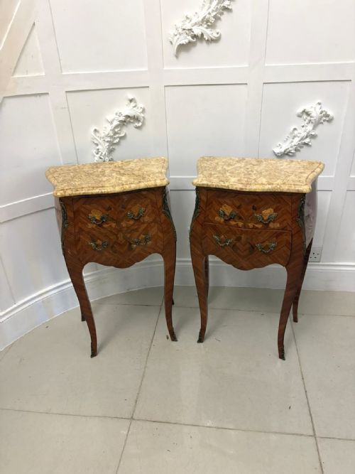 ANTIQUE QUALITY PAIR OF FRENCH LOUIS XV STYLE MARQUETRY BEDSIDE CABINETS - ADDITIONAL PHOTO 9