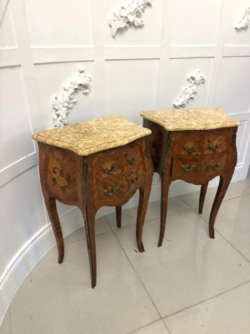 ANTIQUE QUALITY PAIR OF FRENCH LOUIS XV STYLE MARQUETRY BEDSIDE CABINETS - ADDITIONAL PHOTO 12