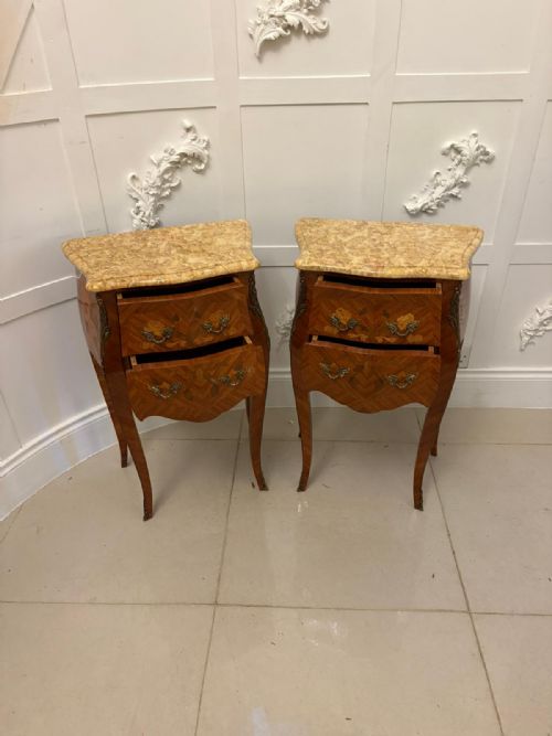 ANTIQUE QUALITY PAIR OF FRENCH LOUIS XV STYLE MARQUETRY BEDSIDE CABINETS - ADDITIONAL PHOTO 13