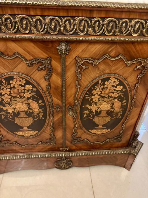 EXCEPTIONAL QUALITY ANTIQUE FRENCH LOUIS XVI STYLE MARBLETOP SIDE CABINET - ADDITIONAL PHOTO 9