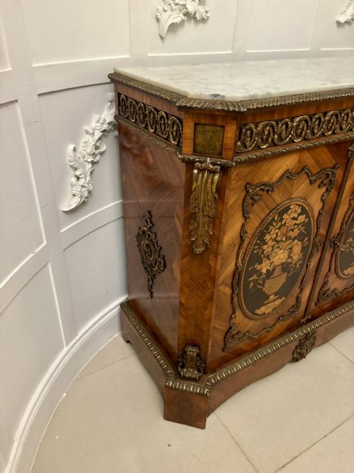 EXCEPTIONAL QUALITY ANTIQUE FRENCH LOUIS XVI STYLE MARBLETOP SIDE CABINET - ADDITIONAL PHOTO 12