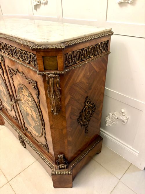 EXCEPTIONAL QUALITY ANTIQUE FRENCH LOUIS XVI STYLE MARBLETOP SIDE CABINET - ADDITIONAL PHOTO 13