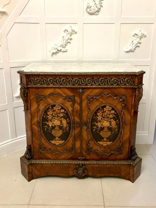 EXCEPTIONAL QUALITY ANTIQUE FRENCH LOUIS XVI STYLE MARBLETOP SIDE CABINET - ADDITIONAL PHOTO 15