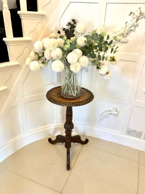 ANTIQUE VICTORIAN QUALITY CARVED OAK TRIPOD LAMP TABLE - ADDITIONAL PHOTO 1