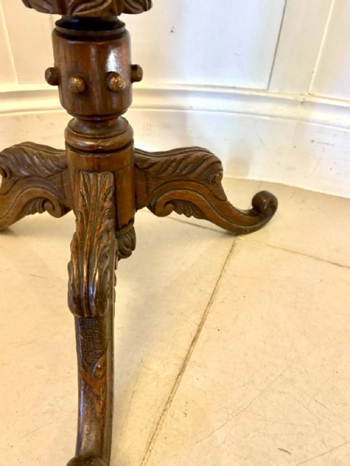 ANTIQUE VICTORIAN QUALITY CARVED OAK TRIPOD LAMP TABLE - ADDITIONAL PHOTO 2