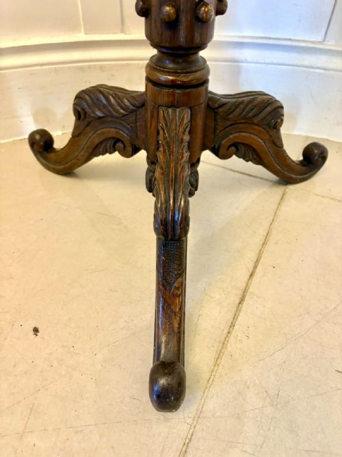 ANTIQUE VICTORIAN QUALITY CARVED OAK TRIPOD LAMP TABLE - ADDITIONAL PHOTO 3