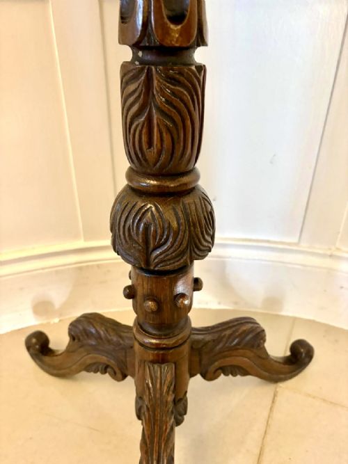 ANTIQUE VICTORIAN QUALITY CARVED OAK TRIPOD LAMP TABLE - ADDITIONAL PHOTO 5