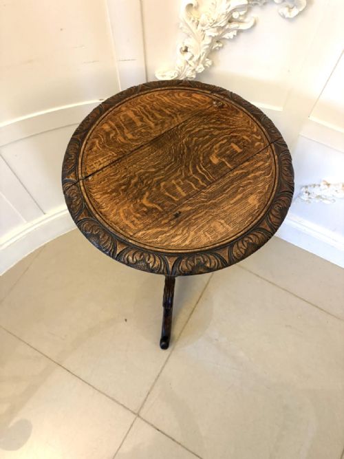 ANTIQUE VICTORIAN QUALITY CARVED OAK TRIPOD LAMP TABLE - ADDITIONAL PHOTO 7