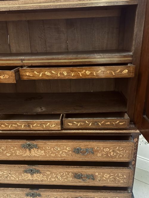 ANTIQUE DUTCH MARQUETRY WALNUT LINEN PRESSCUPBOARD - ADDITIONAL PHOTO 3
