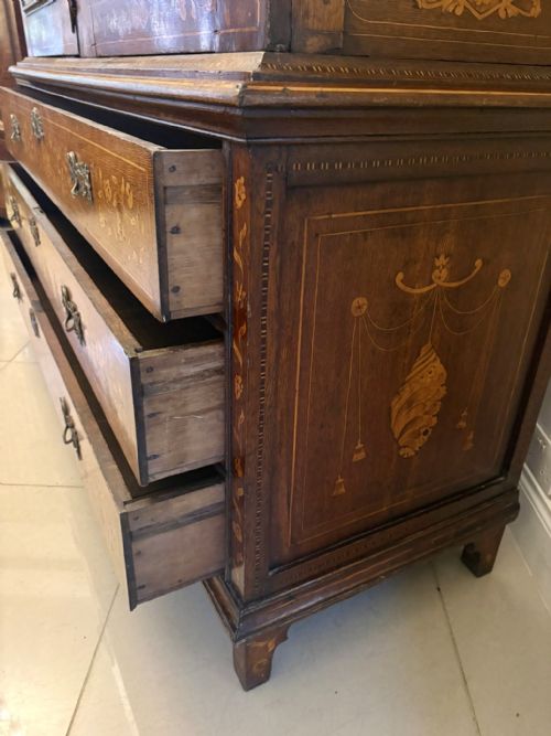 ANTIQUE DUTCH MARQUETRY WALNUT LINEN PRESSCUPBOARD - ADDITIONAL PHOTO 9