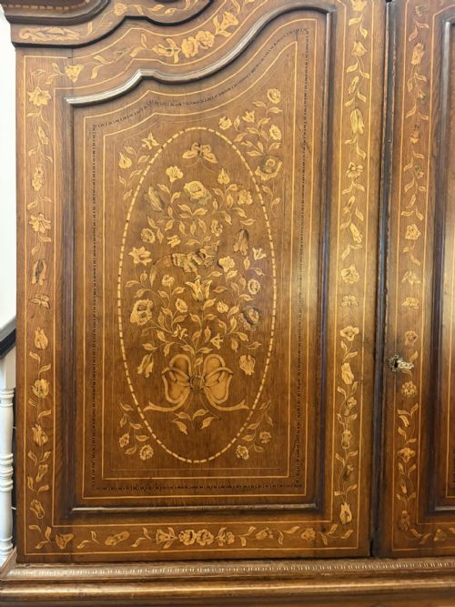 ANTIQUE DUTCH MARQUETRY WALNUT LINEN PRESSCUPBOARD - ADDITIONAL PHOTO 10