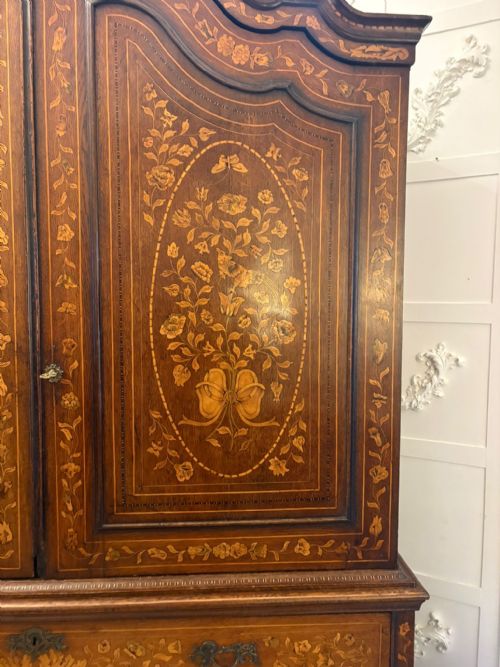 ANTIQUE DUTCH MARQUETRY WALNUT LINEN PRESSCUPBOARD - ADDITIONAL PHOTO 13