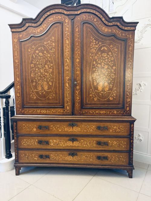 ANTIQUE DUTCH MARQUETRY WALNUT LINEN PRESSCUPBOARD - ADDITIONAL PHOTO 15