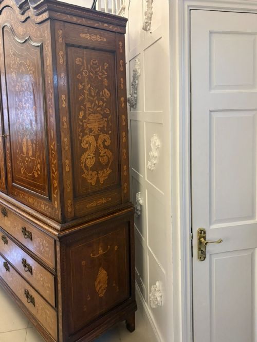 ANTIQUE DUTCH MARQUETRY WALNUT LINEN PRESSCUPBOARD - ADDITIONAL PHOTO 16