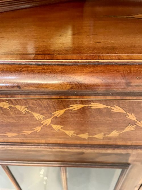 ANTIQUE EDWARDIAN QUALITY MAHOGANY INLAID CORNER DISPLAY CABINET - ADDITIONAL PHOTO 6