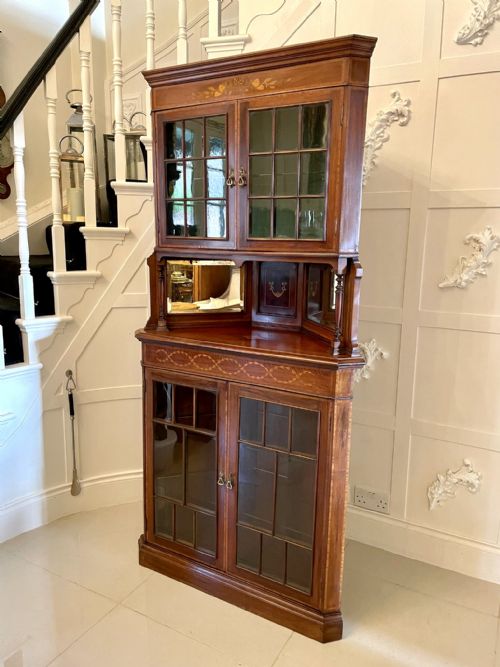 ANTIQUE EDWARDIAN QUALITY MAHOGANY INLAID CORNER DISPLAY CABINET - ADDITIONAL PHOTO 8