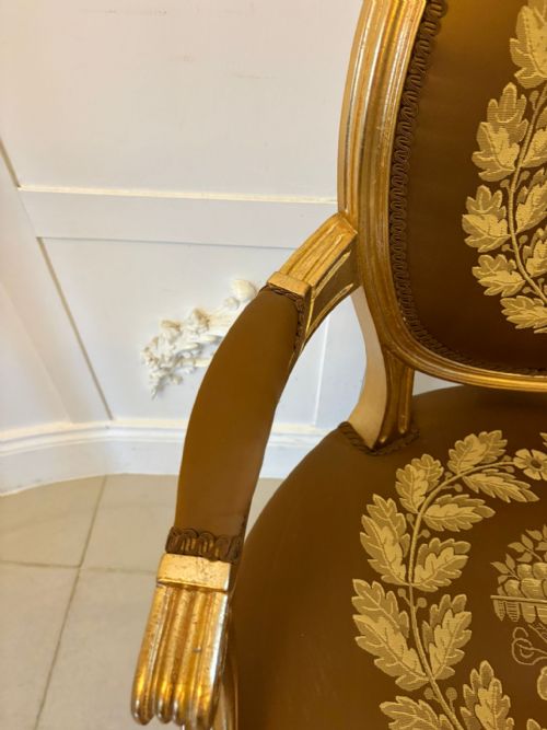LARGE RARE SUITE OF 42 MATCHING LOUIS XVI STYLE GILTWOOD DINING CHAIRS WITH SILK DAMASK UPHOLSTERY - ADDITIONAL PHOTO 2