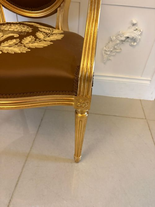 LARGE RARE SUITE OF 42 MATCHING LOUIS XVI STYLE GILTWOOD DINING CHAIRS WITH SILK DAMASK UPHOLSTERY - ADDITIONAL PHOTO 6