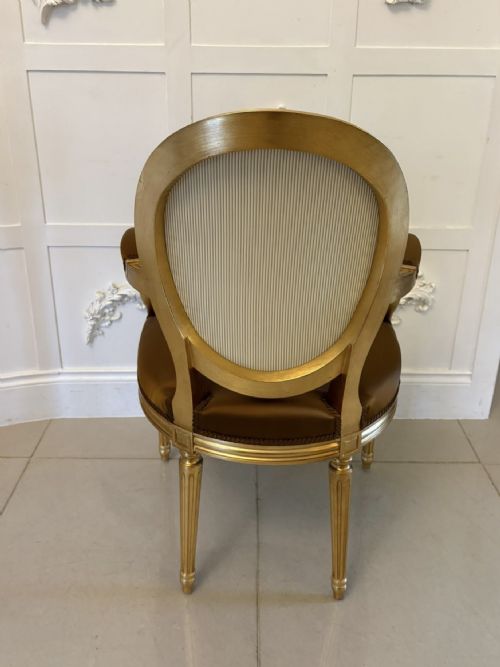 LARGE RARE SUITE OF 42 MATCHING LOUIS XVI STYLE GILTWOOD DINING CHAIRS WITH SILK DAMASK UPHOLSTERY - ADDITIONAL PHOTO 8