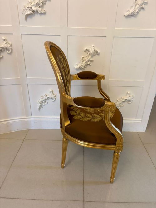 LARGE RARE SUITE OF 42 MATCHING LOUIS XVI STYLE GILTWOOD DINING CHAIRS WITH SILK DAMASK UPHOLSTERY - ADDITIONAL PHOTO 10