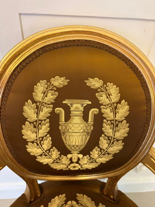 LARGE RARE SUITE OF 42 MATCHING LOUIS XVI STYLE GILTWOOD DINING CHAIRS WITH SILK DAMASK UPHOLSTERY - ADDITIONAL PHOTO 12