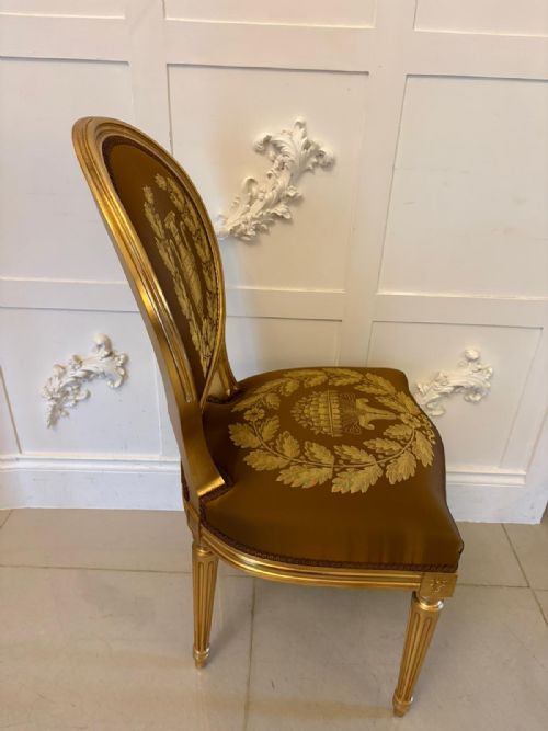 LARGE RARE SUITE OF 42 MATCHING LOUIS XVI STYLE GILTWOOD DINING CHAIRS WITH SILK DAMASK UPHOLSTERY - ADDITIONAL PHOTO 19