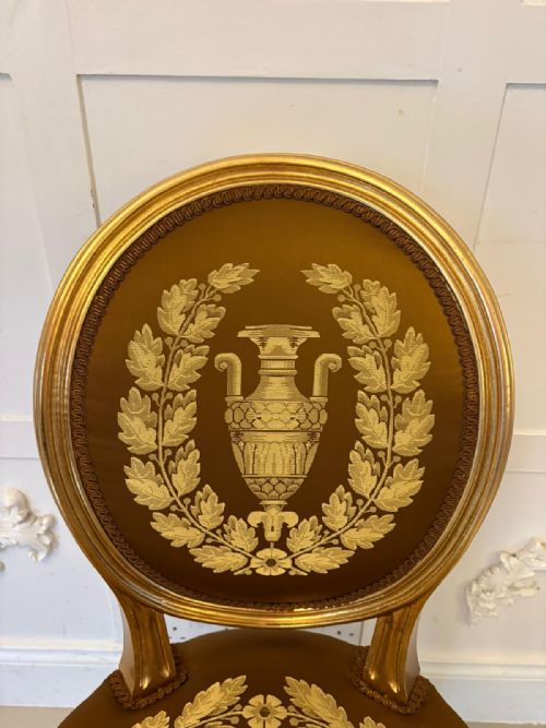 LARGE RARE SUITE OF 42 MATCHING LOUIS XVI STYLE GILTWOOD DINING CHAIRS WITH SILK DAMASK UPHOLSTERY - ADDITIONAL PHOTO 22