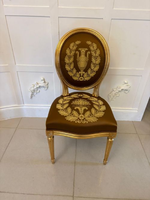 LARGE RARE SUITE OF 42 MATCHING LOUIS XVI STYLE GILTWOOD DINING CHAIRS WITH SILK DAMASK UPHOLSTERY - ADDITIONAL PHOTO 23
