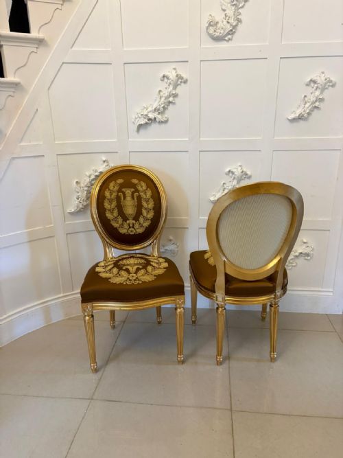 LARGE RARE SUITE OF 42 MATCHING LOUIS XVI STYLE GILTWOOD DINING CHAIRS WITH SILK DAMASK UPHOLSTERY - ADDITIONAL PHOTO 24