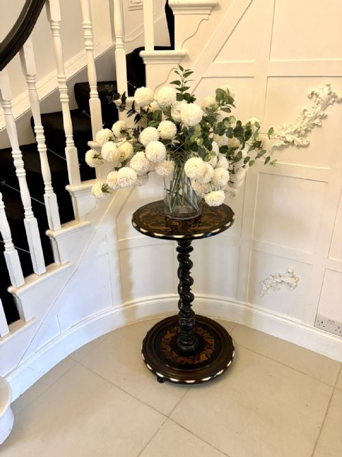 QUALITY ANTIQUE ITALIAN EBONISED MARQUETRY AND BONE INLAID PEDESTAL OCCASIONAL CENTRE TABLEPLANT STAND - ADDITIONAL PHOTO 1