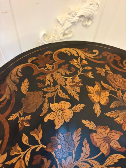 QUALITY ANTIQUE ITALIAN EBONISED MARQUETRY AND BONE INLAID PEDESTAL OCCASIONAL CENTRE TABLEPLANT STAND - ADDITIONAL PHOTO 2